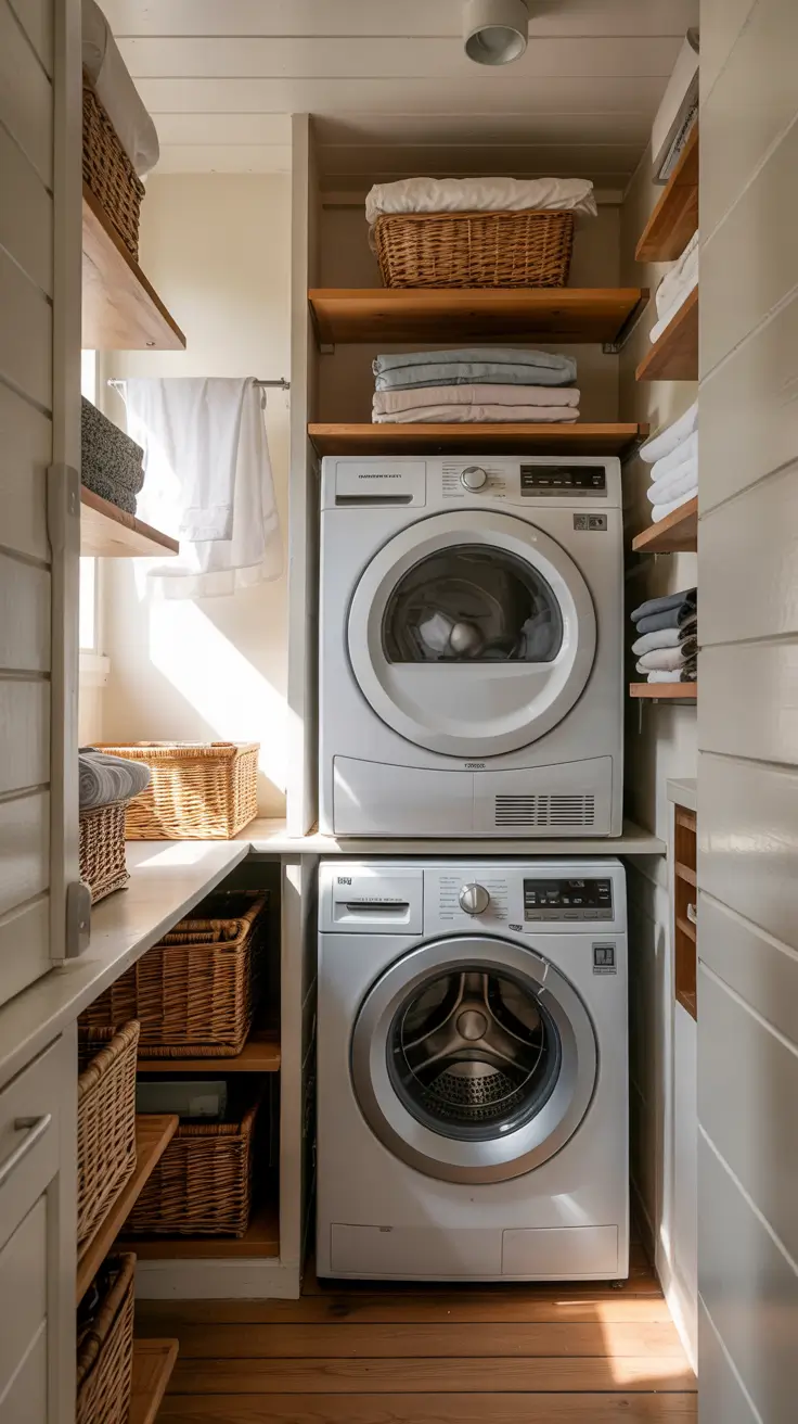 Laundry Room Makeover Ideas 2026 Galley Laundry Room With Hanging Rod And Custom Cabinets