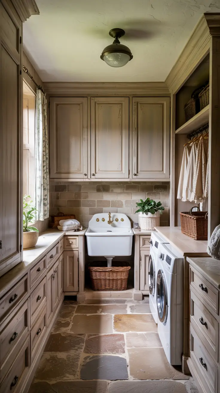Laundry Room Makeover Ideas 2026 Traditional Laundry Room With Farmhouse Sink And Stone Flooring