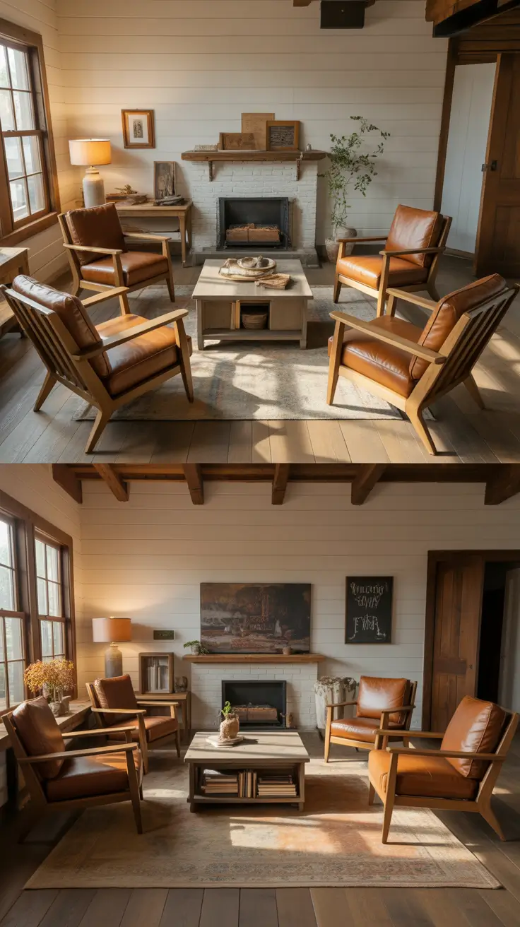 Living Room Chairs Ideas 2026 Living Room Chairs Ideas Warm Wood And Leather Cabin Style