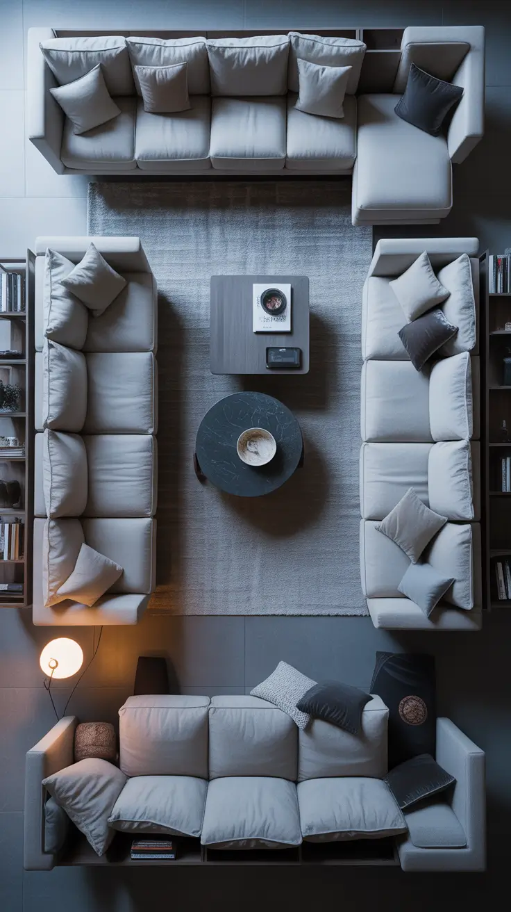 Living Room Inspo 2026 Modern Symmetrical Layout With Neutral Sectionals