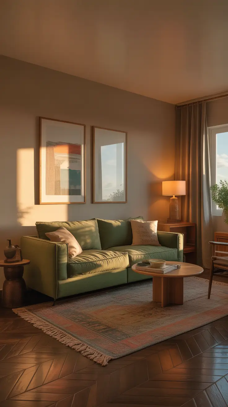 Living Room Inspo 2026 Warm Terracotta Sectional With Dark Wood Floors