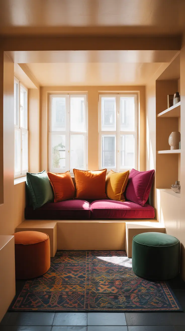 Living Room Inspo 2026 Living Room Inspo Colorful Window Nook With Bold Cushions
