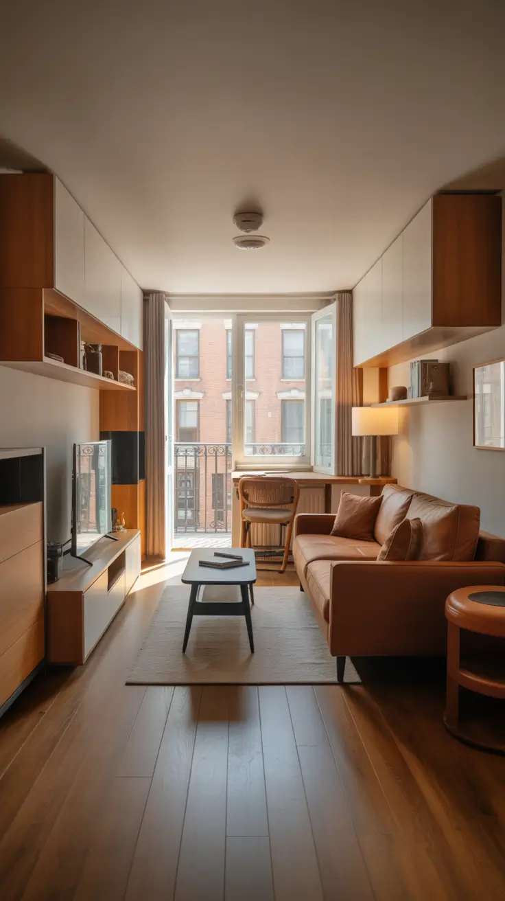 Living Room Inspo 2026 Small Apartment Layout With Leather Sofa