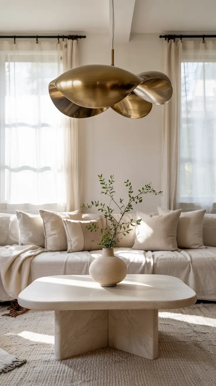 Living Room Makeover Ideas 2026 Statement Brass Pendant