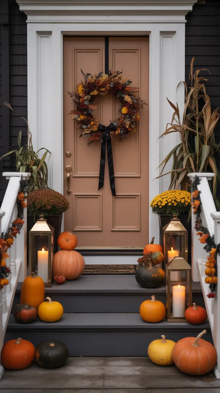 Elegant Halloween Front Porch With Lantern Lighting