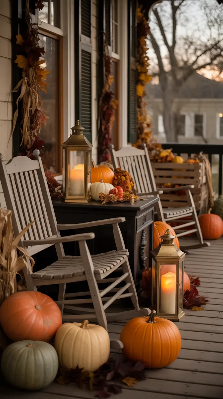 Traditional Halloween Porch Decor With Rocking Chairs