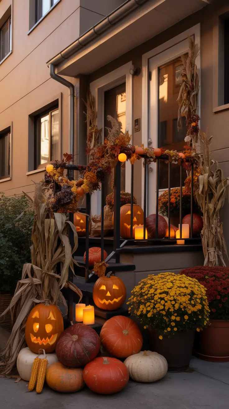 Warm And Inviting Halloween Porch With String Lights