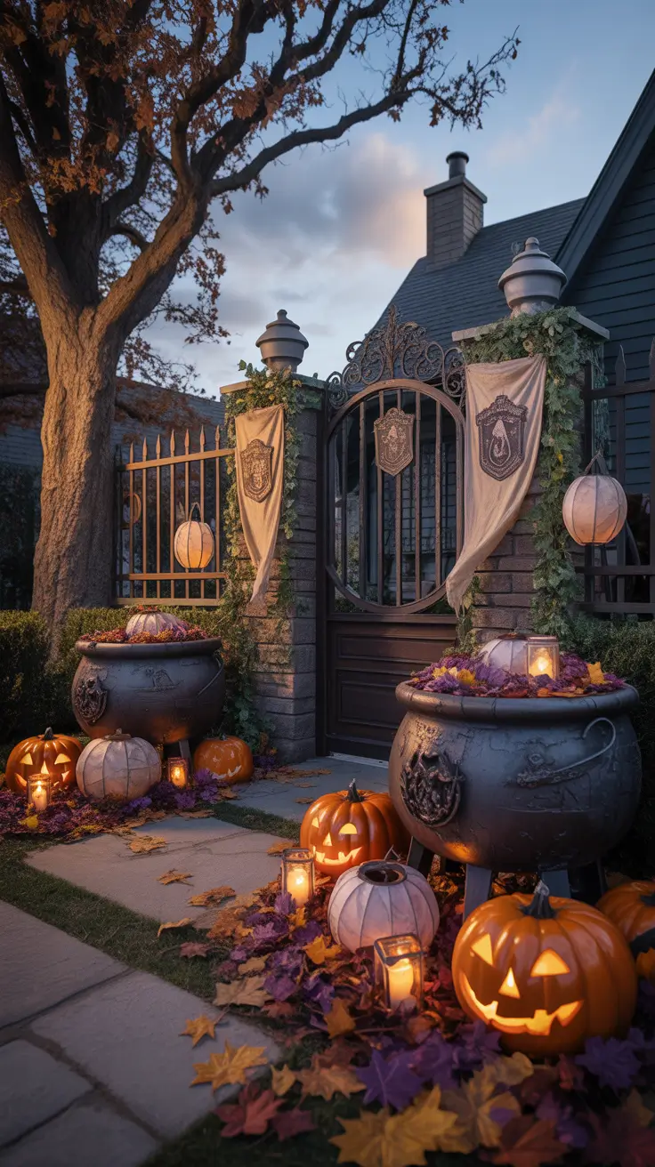 Outdoor Halloween Decor Ideas 2026 Gothic Gate Outdoor Halloween Decor Ideas With Dramatic Cauldrons