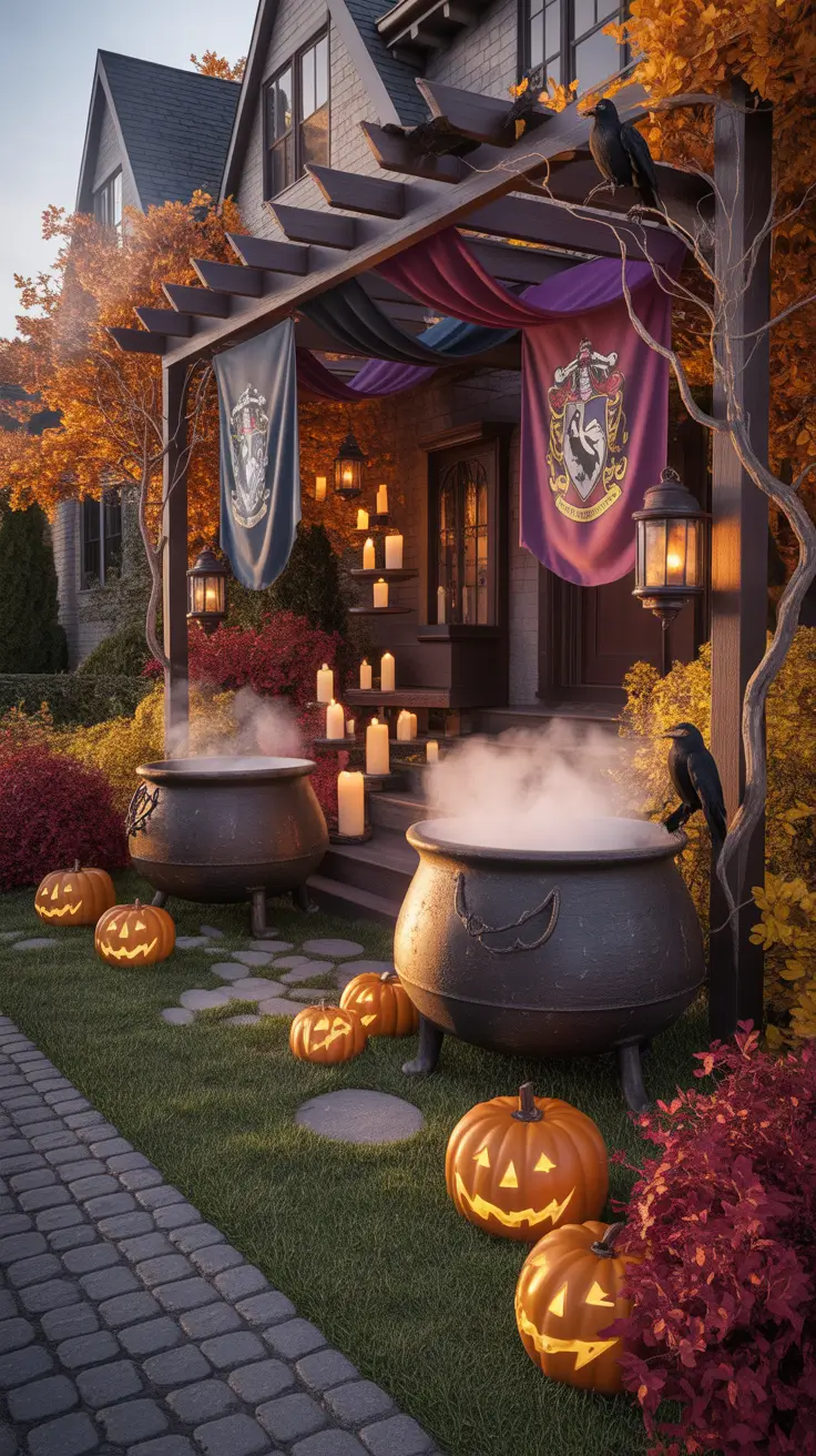Outdoor Halloween Decor Ideas 2026 Gothic Gate Outdoor Halloween Decor Ideas With Dramatic Cauldrons