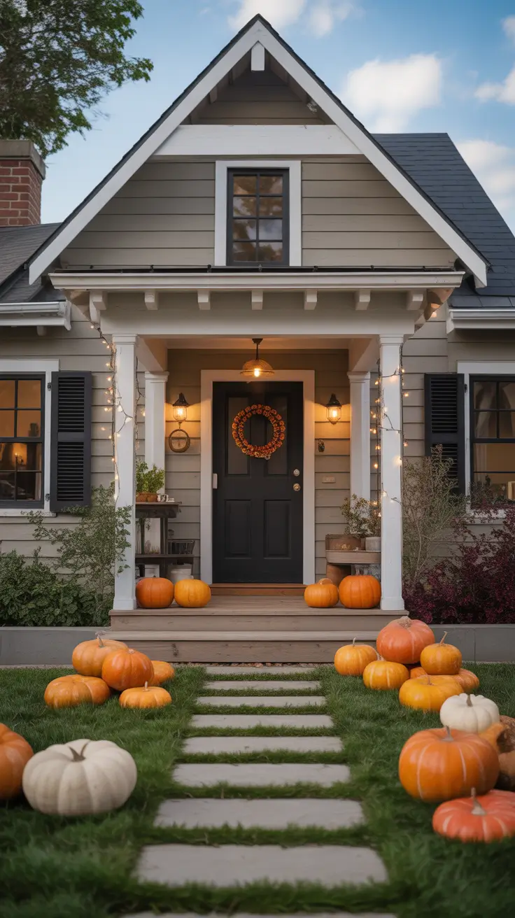 Outdoor Halloween Decor Ideas 2026 Classic Front Porch Outdoor Halloween Decor Ideas With Symmetrical Pumpkins