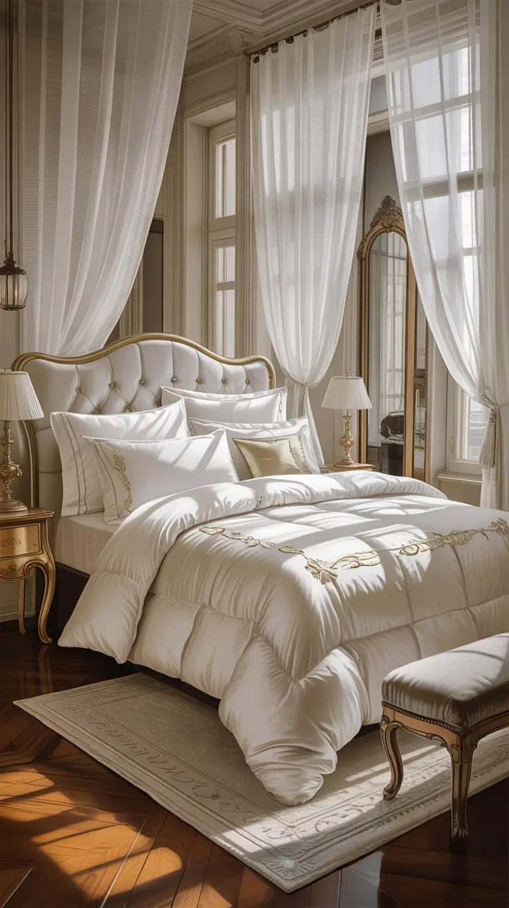 Queen Comforter Bedroom Sets Ideas 2026 Glam White Queen Comforter Bedroom With Gold Accents