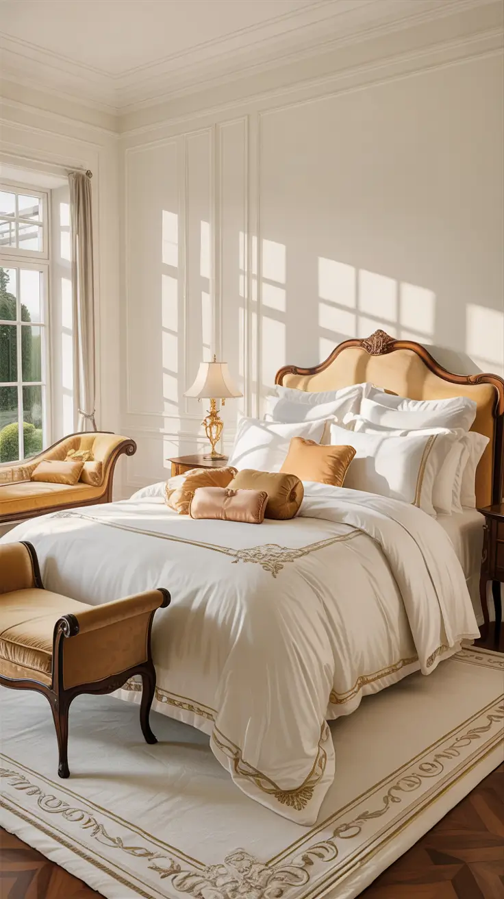 Queen Comforter Bedroom Sets Ideas 2026 Glam White Queen Comforter Bedroom With Gold Accents