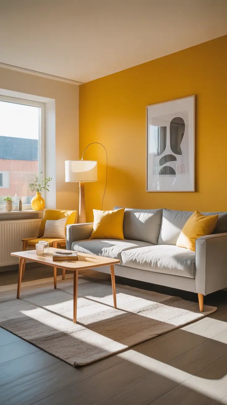 Scandinavian Living Room Ideas 2026 Mustard Yellow Accent Walls In Scandinavian Living Rooms