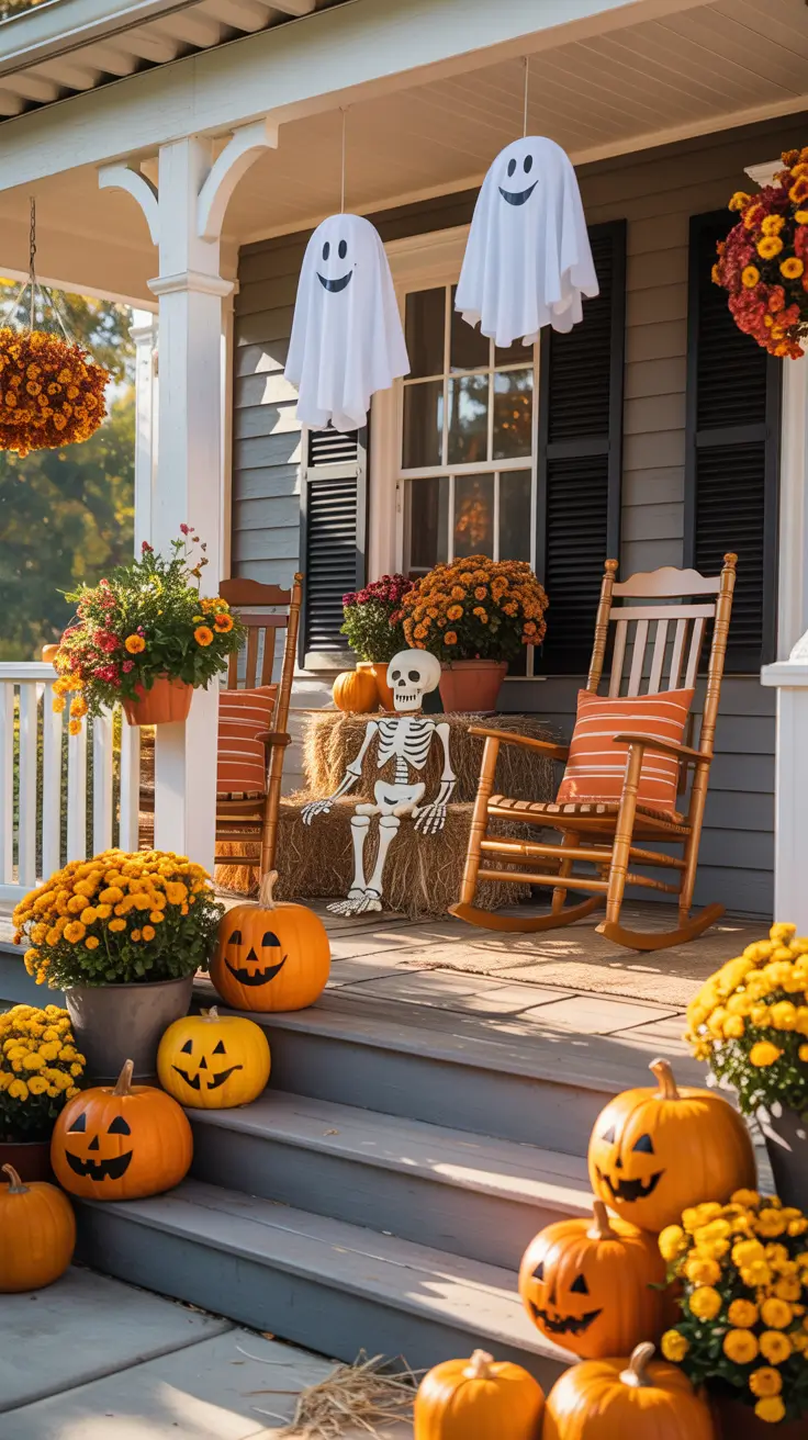 Friendly Ghost Scary Halloween Porch Decorations With Warm Lighting