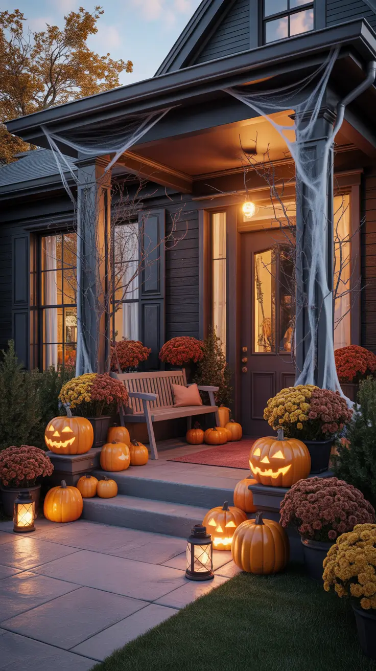 Front Entry Ideas Using Scary Halloween Porch Decorations