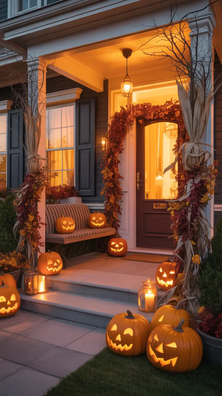 Front Entry Ideas Using Scary Halloween Porch Decorations