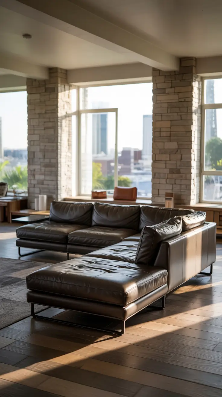 Sofa Minimalist Modern Ideas 2026 Contemporary Leather Sectional With City View