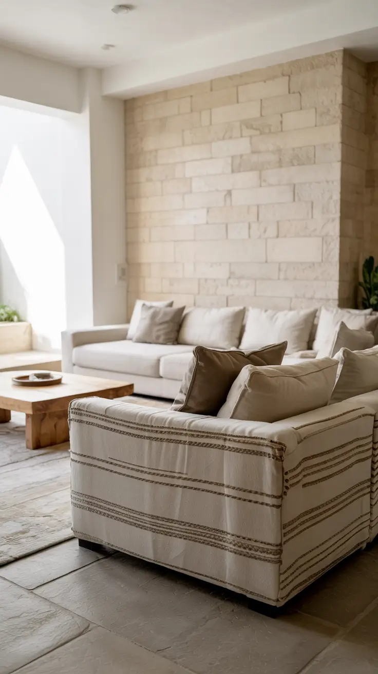 Sofa Minimalist Modern Ideas 2026 Sofa With Textured Stone Wall