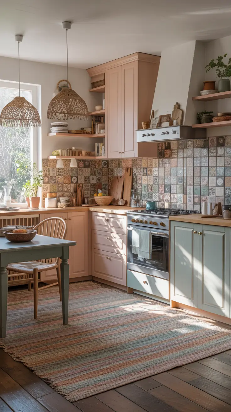 Style Kitchen Ideas 2026 Pastel Cottage Kitchen Ideas With Patterned Tile Charm