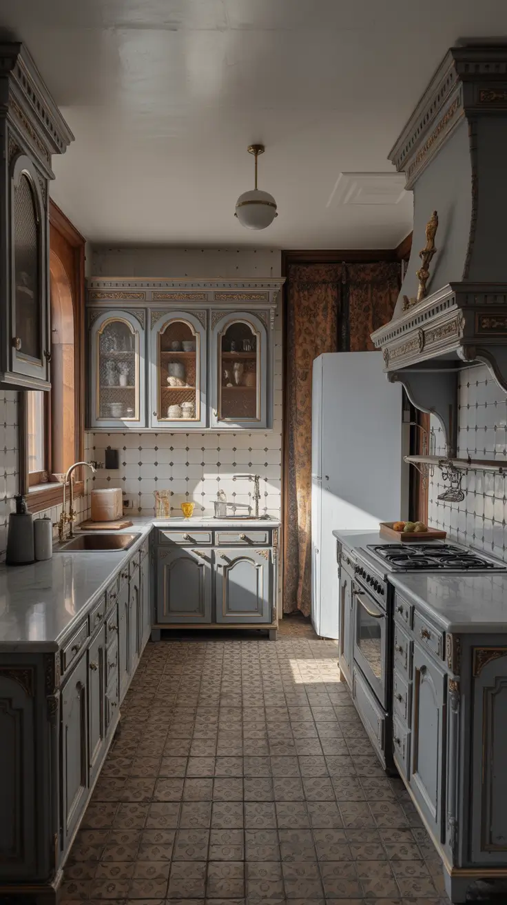 Style Kitchen Ideas 2026 Ornate Blue Classic Kitchen Ideas With Gilded European Detail