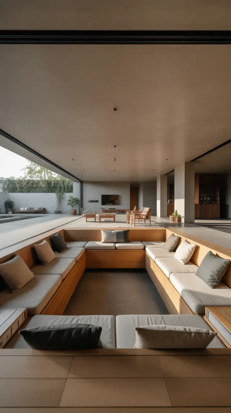 Sunken Living Room Ideas 2026 Built-In Bench Seating Sunken Living Room Inspiration