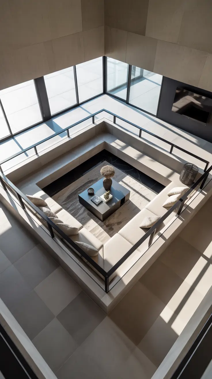 Sunken Living Room Ideas 2026 Double Height Sunken Living Room Ideas With Overlook