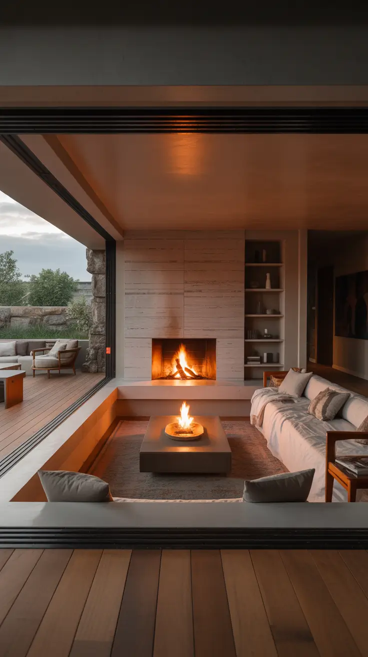 Sunken Living Room Ideas 2026 Modern Sunken Living Room Fireplace Ideas As A Focal Point