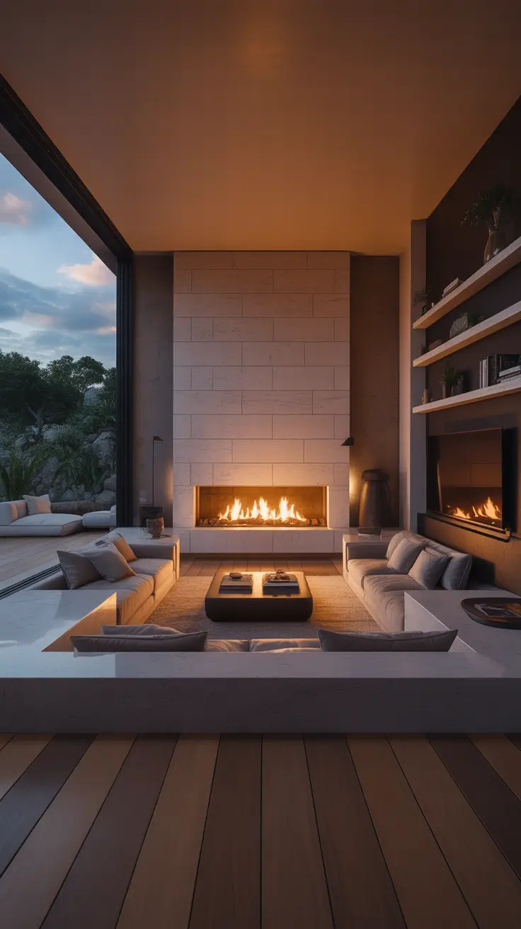 Sunken Living Room Ideas 2026 Modern Sunken Living Room Fireplace Ideas As A Focal Point