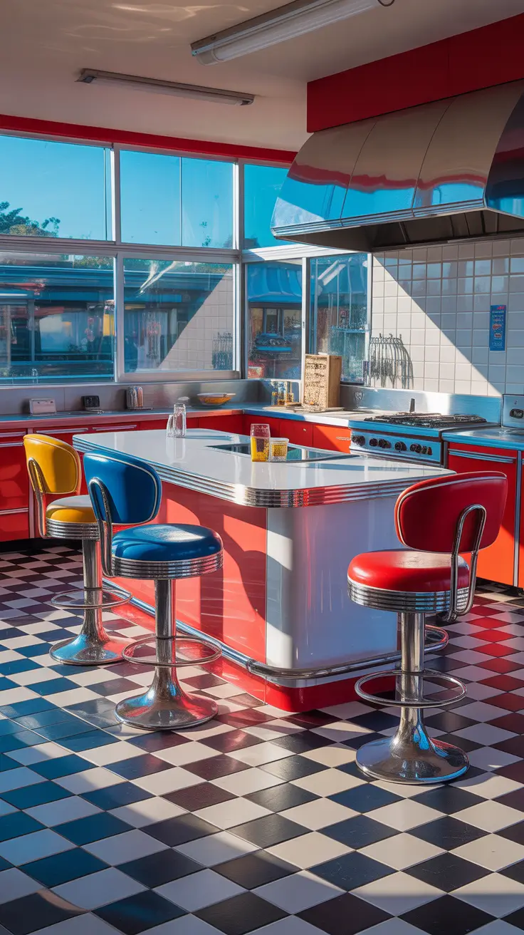 Vintage Kitchen Ideas 2026 Vintage Kitchen Ideas Retro Diners With Colorful Bar Stools