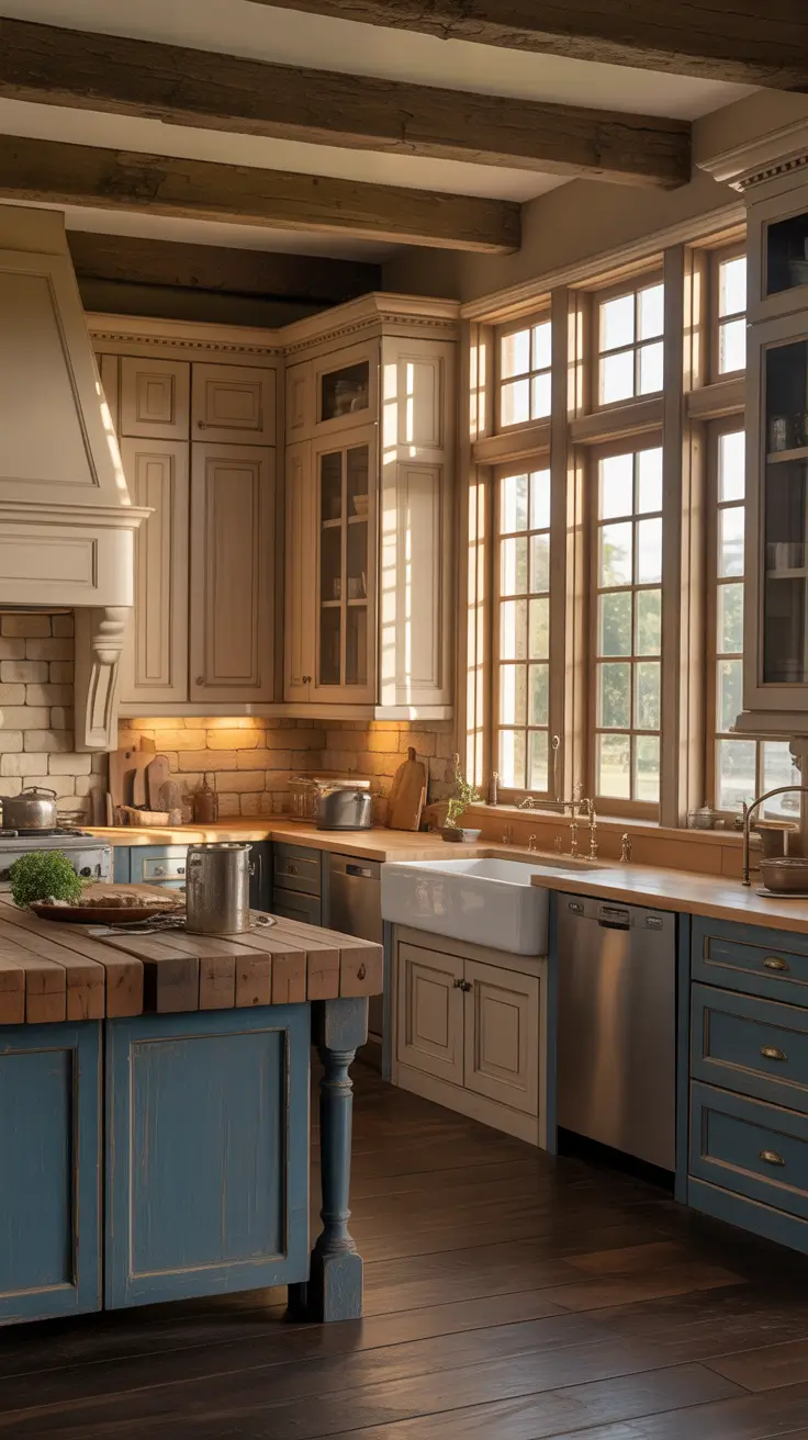 Vintage Kitchen Ideas 2026 Traditional Cream Kitchen With Exposed Beams