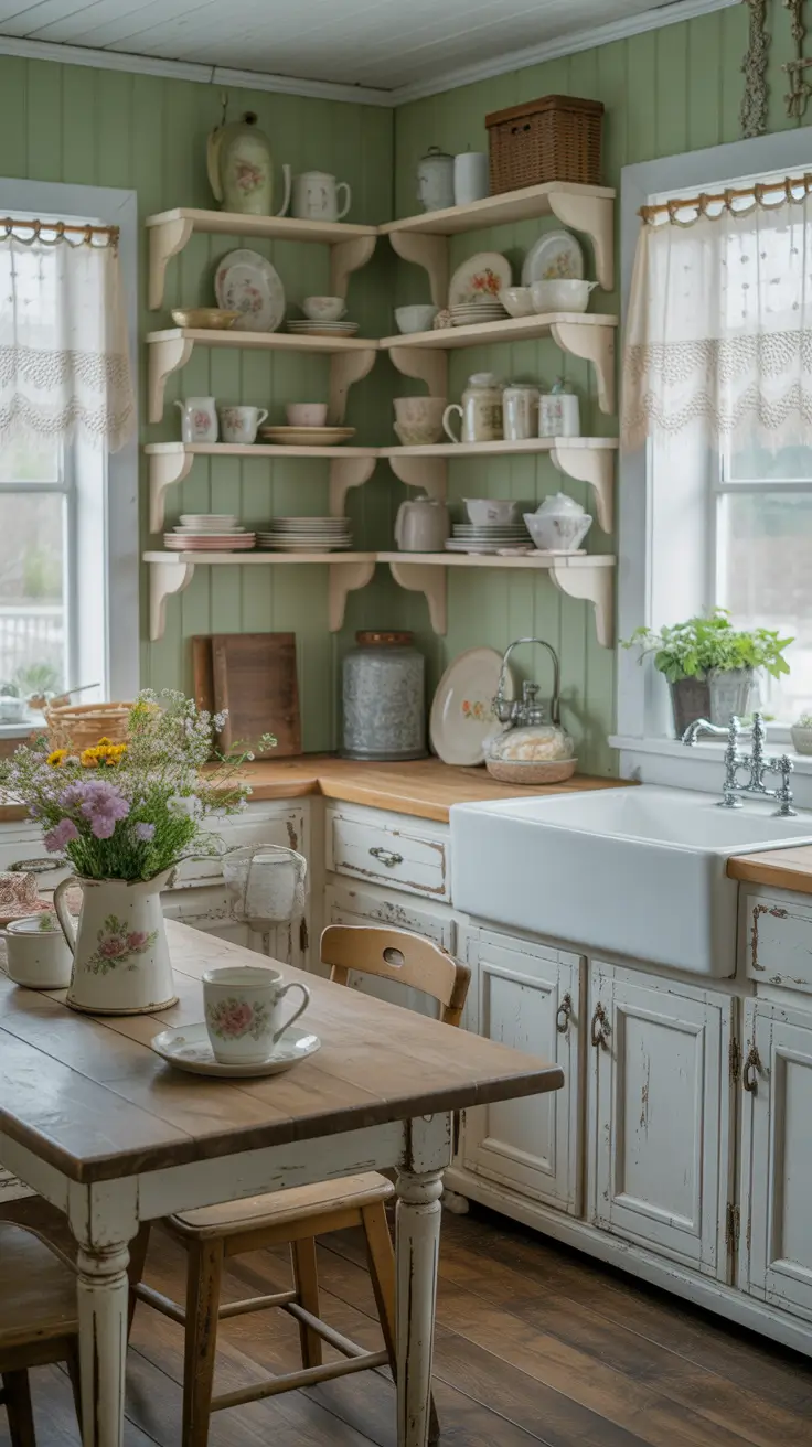 Vintage Kitchen Ideas 2026 Cottage Green Kitchen With Floral Details
