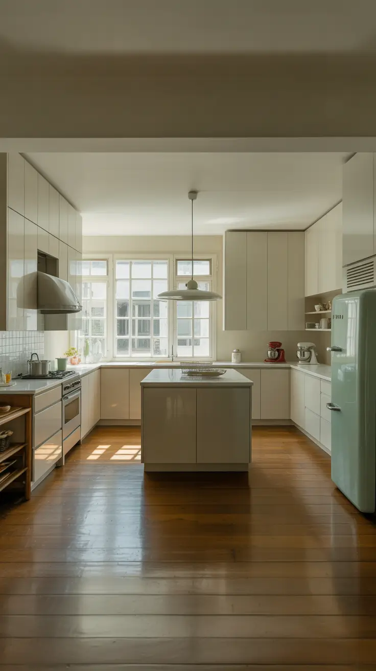 Vintage Kitchen Ideas 2026 Minimal Cream Kitchen With Retro Fridge