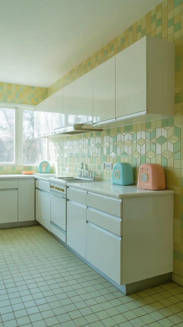 Vintage Kitchen Ideas 2026 Pastel Retro Kitchen With Mosaic Tile