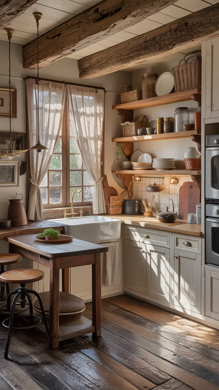 Vintage Kitchen Ideas 2026 Rustic Beam Ceiling Charm