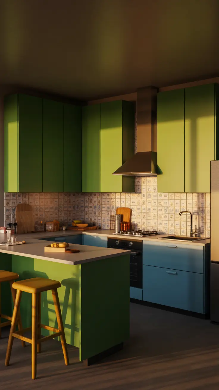Vintage Kitchen Ideas 2026 Vintage Kitchen Ideas 70s Colorful Cabinets And Moody Lighting