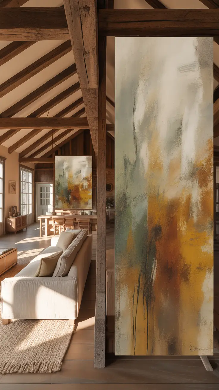 Wall Art for Living Room Ideas 2026 Rustic Modern Living Room Wall Art Ideas With Warm Abstract Panels