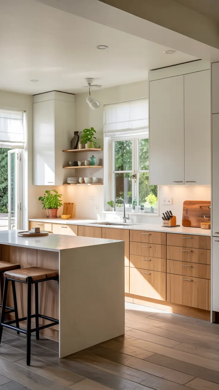 White Kitchen Cabinets Ideas 2026 Mixed Wood And White Kitchen Cabinets Ideas For Natural Balance