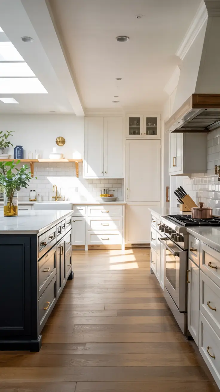 White Kitchen Cabinets Ideas 2026 Navy Island Contrast With White Kitchen Cabinets Ideas